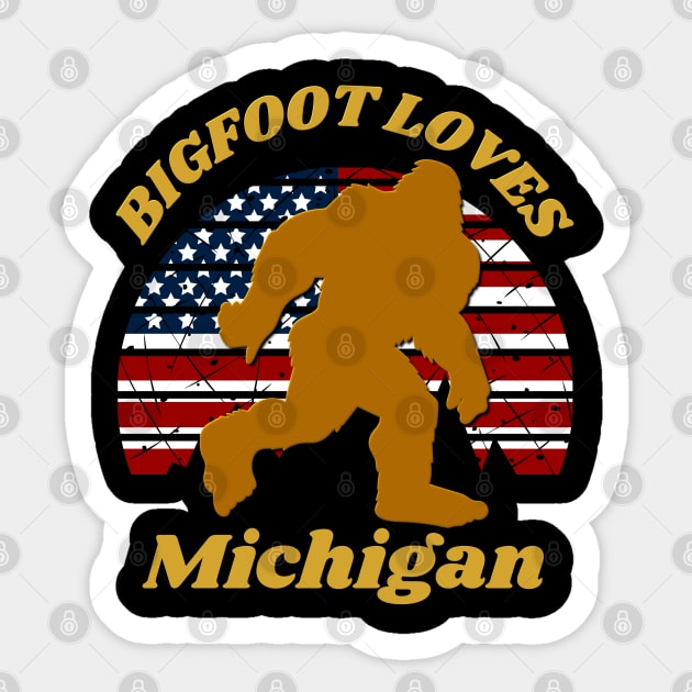 Bigfoot loves America and Michigan too Sticker by Scovel Design Shop